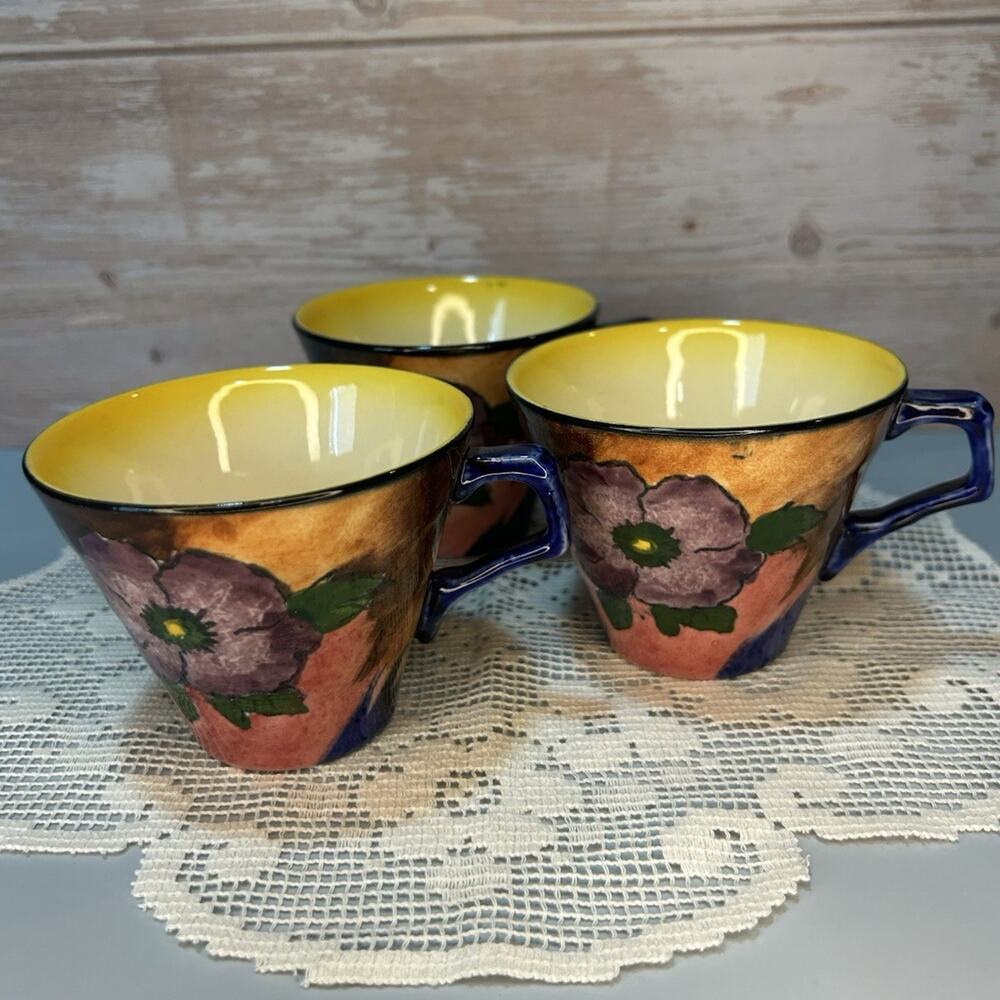 H&K Tunstall Hand-Painted Floral Ceramic Cup and Saucer Set Of 3 - Picture 6 of 7
